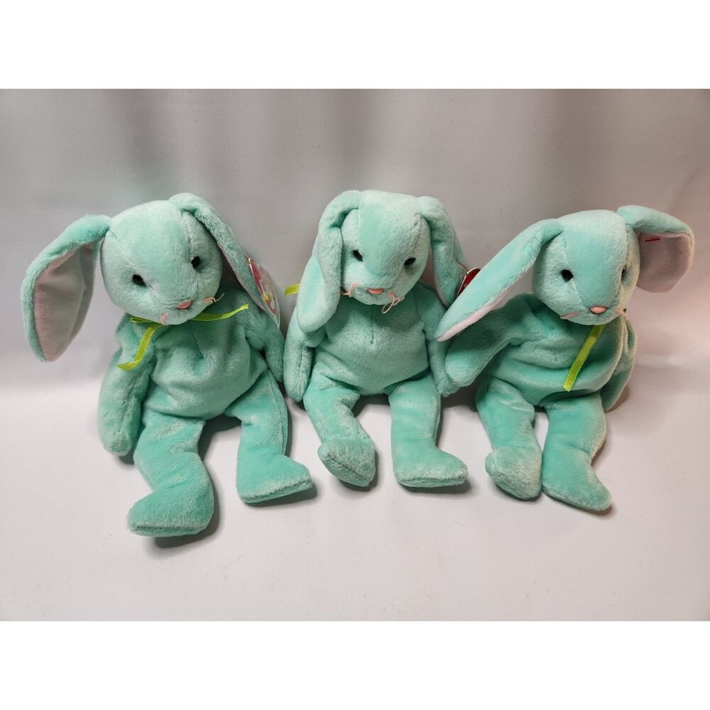 TY Beanie Babies Hippity Green Bunny Rabbit Lot of 3 Vintage 1996